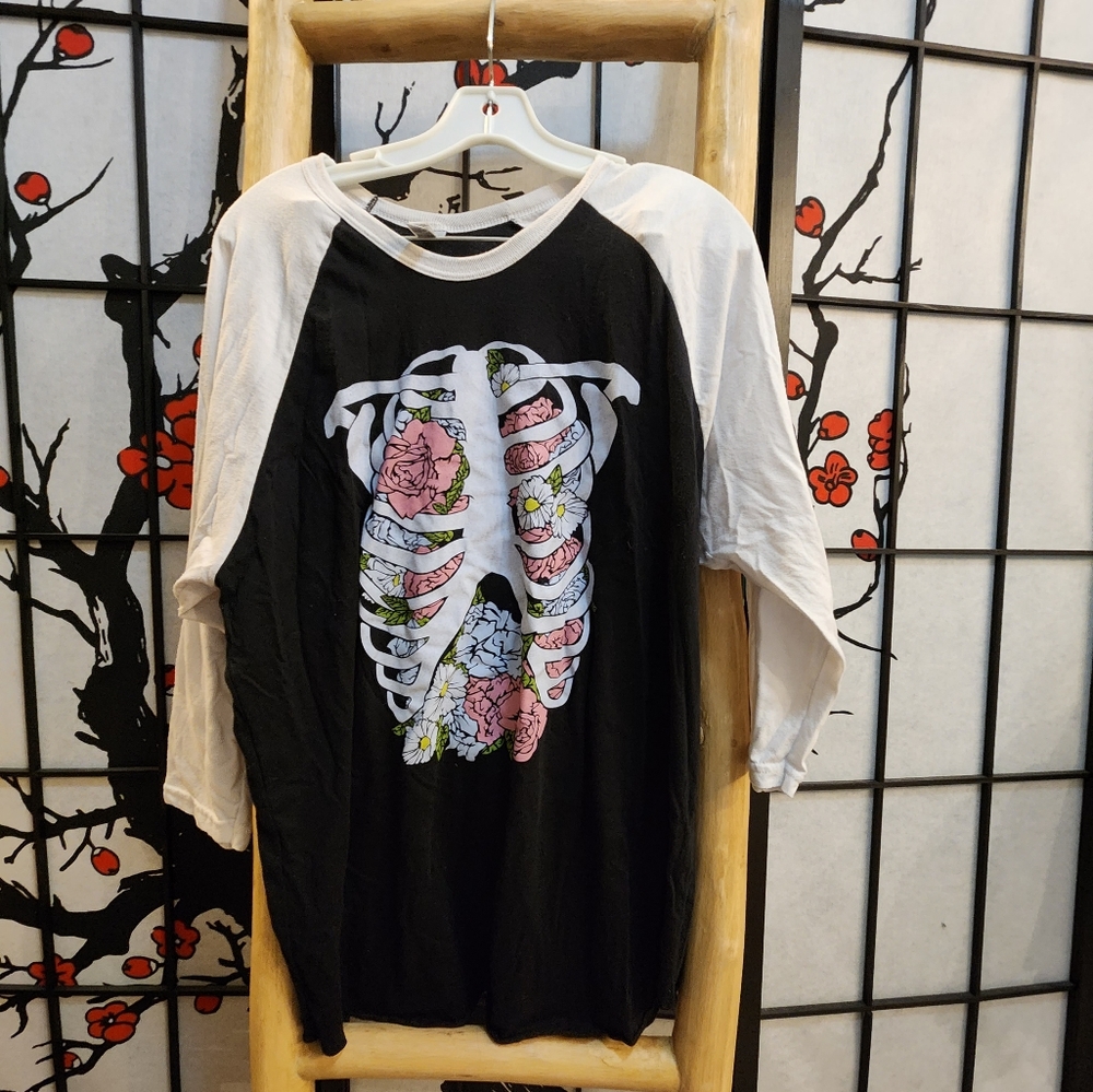 Floral heart ribcage baseball shirt